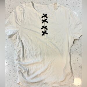Commense White Top with Black Bow Accents